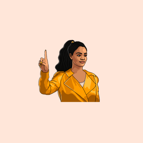 右手を上げる女性